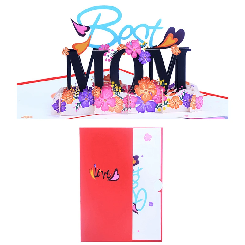 

3D Up I Love Mom Greeting Cards Birthday Best MOM Mother's Day Gift 18*13cm