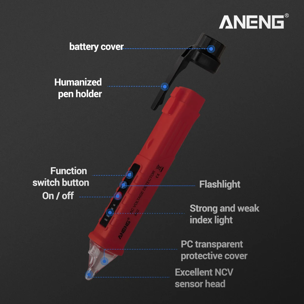 

ANENG VD802 Non Contact Voltage Detector LED Voltmeter with Indicator 12V-1000v Pen Auto-off Electrical Pen Detector Meter Pen