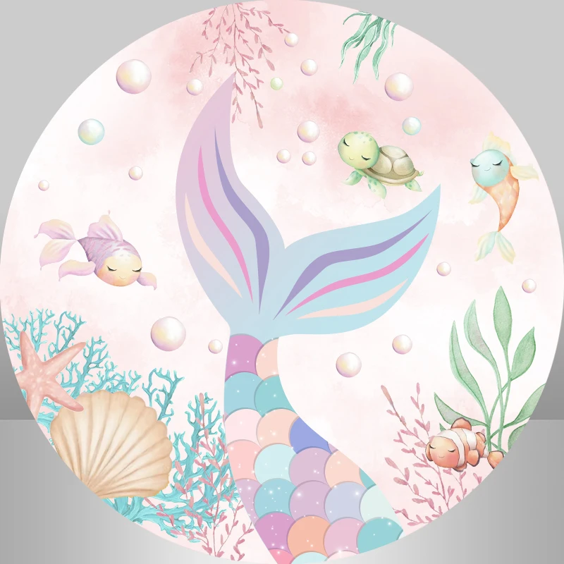 

Round Circle Mermaid Tail Ocean Theme Happy Birthday Party Round Backdrop Decor Banner Circle Background Cover