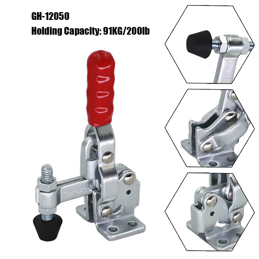 

GH-12050 Toggle Clamp Vertical Type Quick Release 91kg 200 Lbs Holding Capacity Fixture Clamps Woodworking Latch Hand Tool