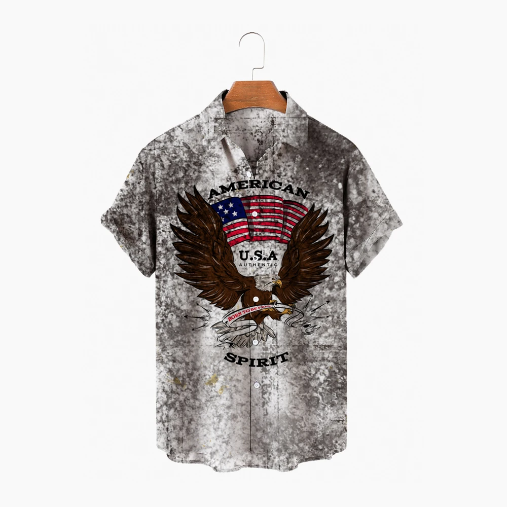 

Fashion American flag shirt summer casual ethnic short-sleeved shirt lapel eagle men's Hawaiian shirt casual shirt