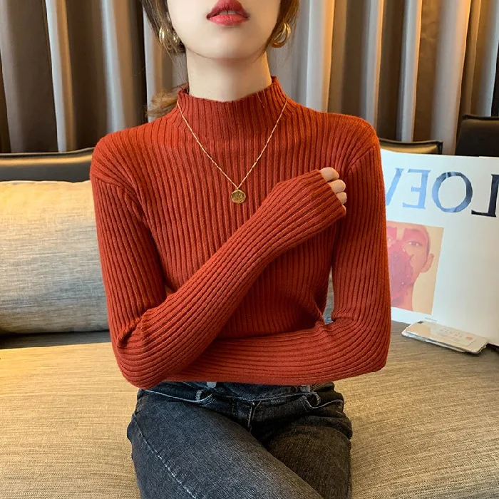 

2022 NEW FASHION WOMEN Casual solid color spring and autumn high-neck long-sleeved all-match bottoming shirt
