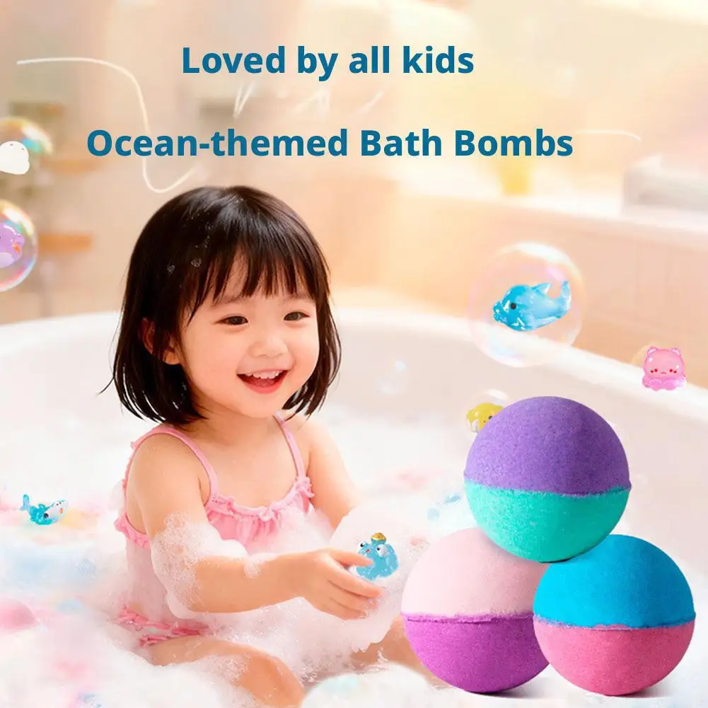 Фото 12 шт. бомбочек для ванны для детей с сюрпризом внутри, натуральные органические бурлящие шарики для ванны для девочек и мальчиков с игрушками внутри №1