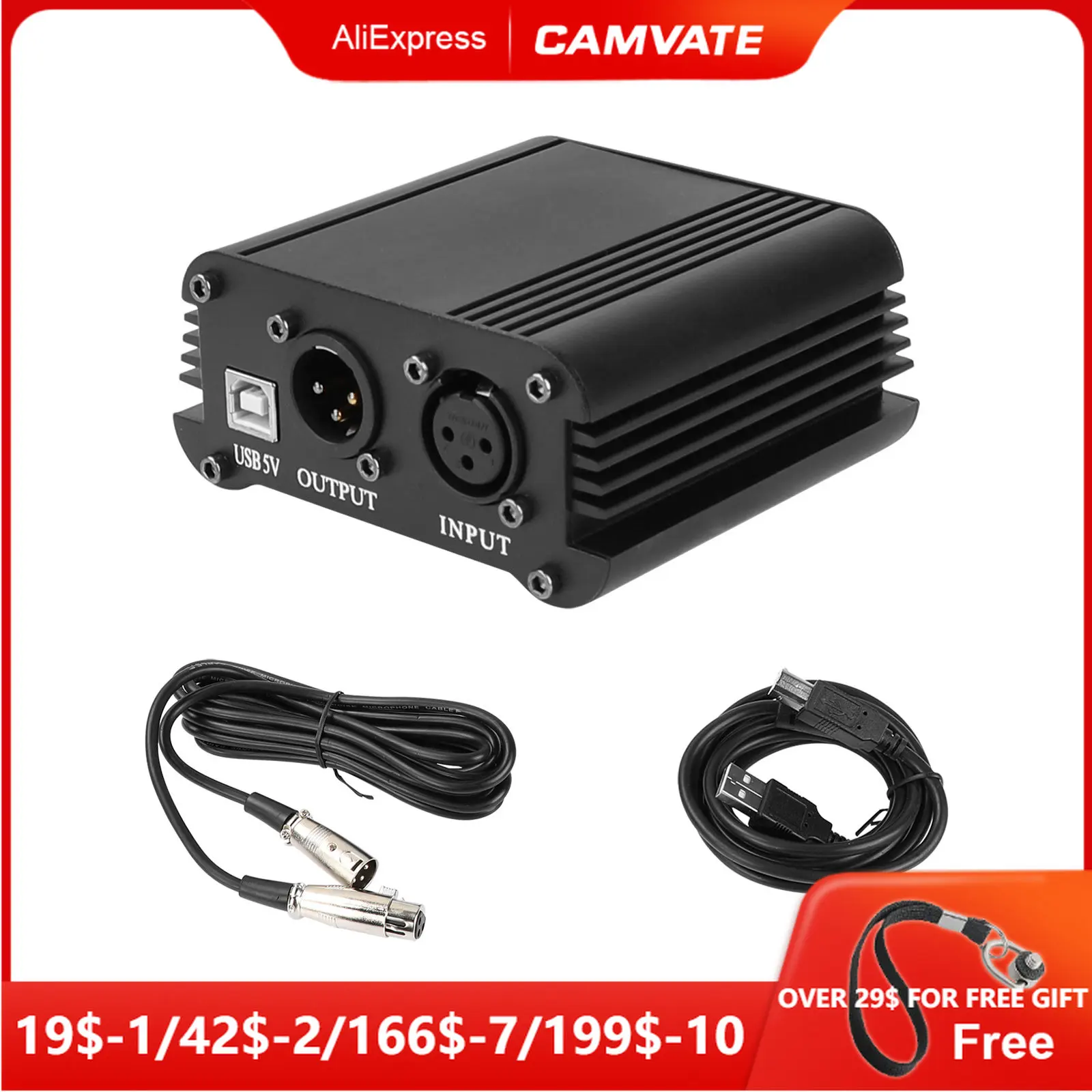 CAMVATE BM 800 Condenser Microphone 48V Phantom Power Supply With Adapter XLR Audio Cable For Music /Audio Recording/Karaok