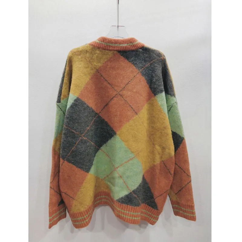 [ZOCI] Белый олень того же цвета ромбовидная сетка 3D медведь вязаный кардиган