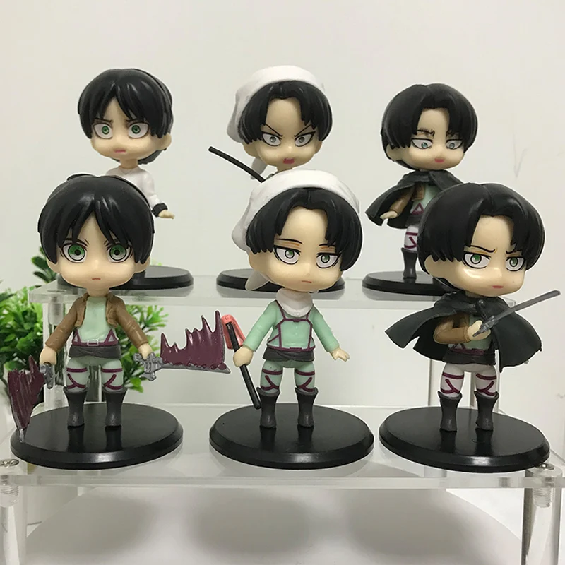 

6pcs/set Attack on Titan Anime Figure Toys Levi Mikasa Ackerman Action Figure Eren Jager Armin Arlert Figurine Model Doll Toys