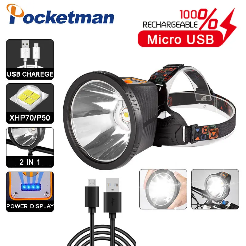 

Super Bright 4 Modes USB Rechargeable HeadLamp Cycling LED Headlight Flashlight Lantern Outdoor Fishing Light Built-in Battery