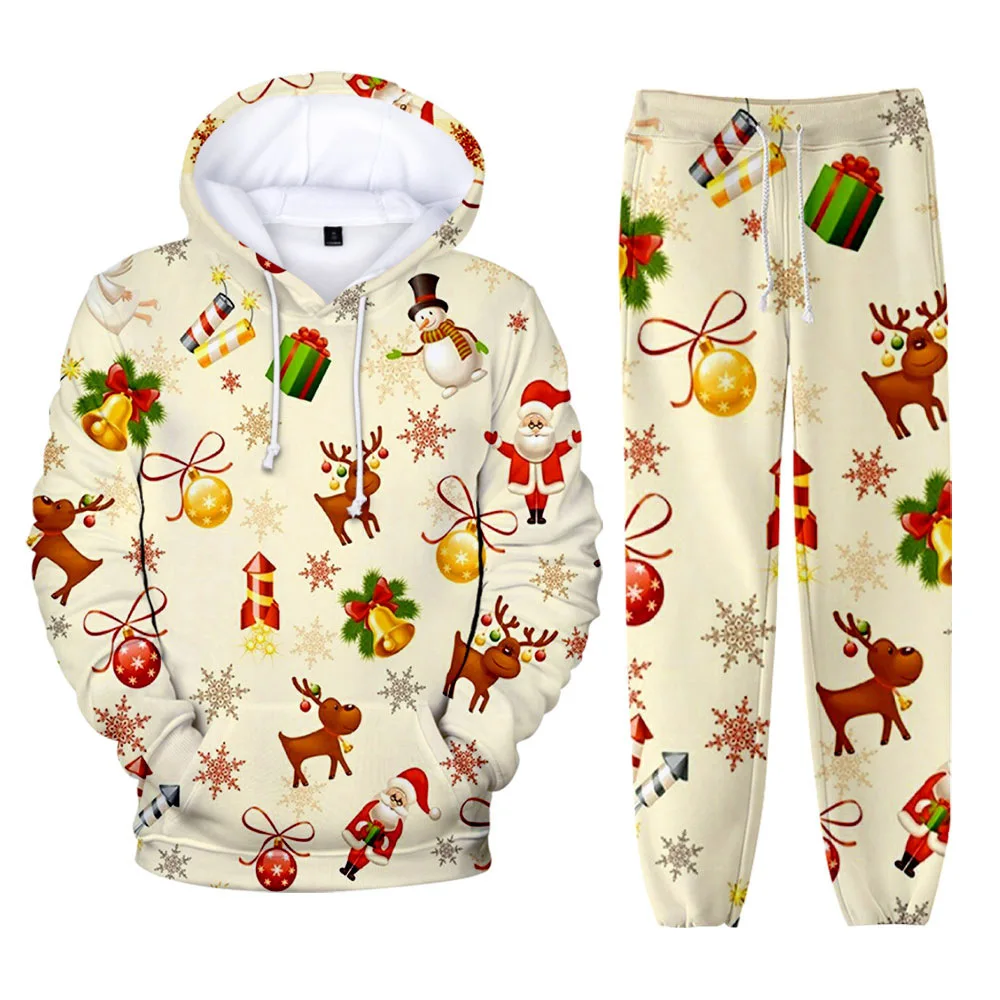 

Harajuku Popular Classic Christmas 3D Print Sweatshirt Sweatpants 2 Piece Set Hoodies+ Trousers Suit Comfortable Suit Clothes