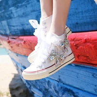 2022 new women casual sneakers fashion big bow canvas shoes lady rhinestone brand high top flat size 35 44