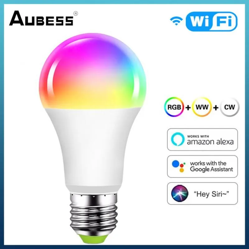 

Умная Светодиодная лампа с регулировкой яркости, Ночной светильник с Wi-Fi, Rgbcw и Alexa Siri Google Home, «сделай сам», E27, голосовое управление, 9 Вт