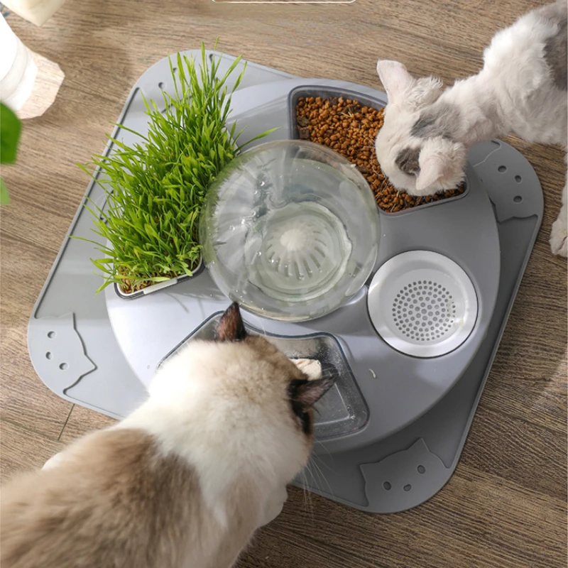 Four-in-One Cat Bowl Cat Basin Anti-Tumble Cat Food Basin Water Bowl Rice Bowl Automatic Drinking Water