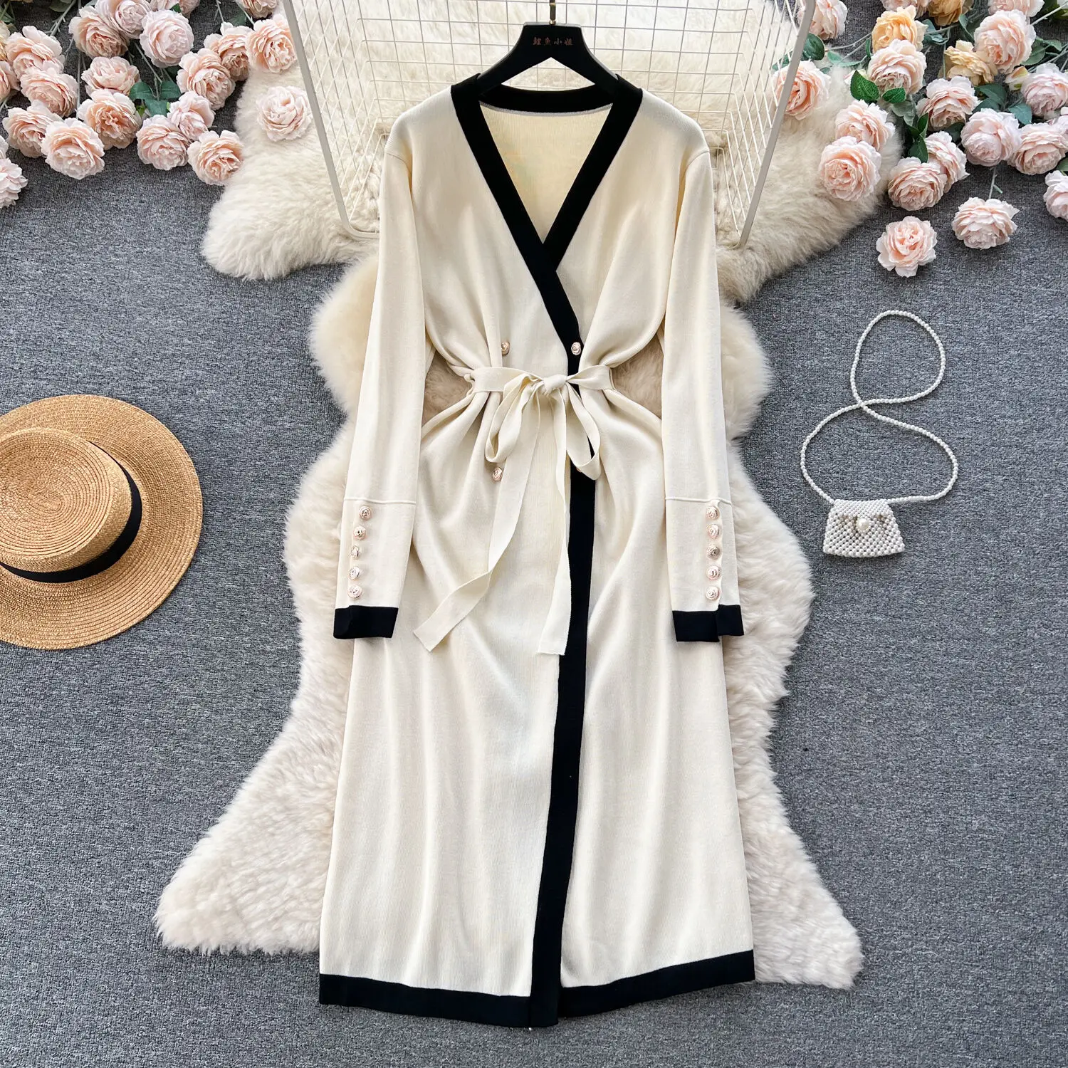 

Женское трикотажное платье-свитер, элегантное облегающее эластичное платье с длинным рукавом, V-образным вырезом и поясом