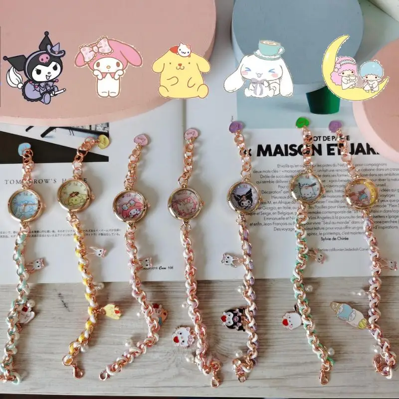 

Sanrios Anime Kt Kuromi Melody Cinnamoroll Pompom Purin Pachacco Watch Cartoon Kawaii Cute Girl Student Pendant Bracelet Watch