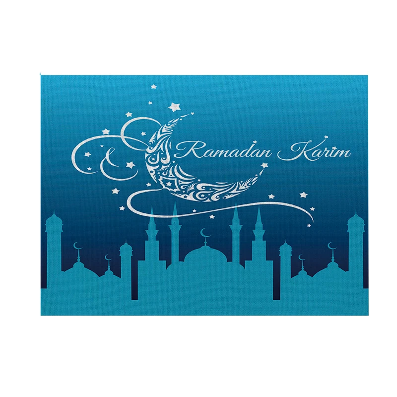 

Eid Mubarak Printed Home Decor Placemat Ramadan Kareem Cotton Linen Table Placemat Kitchen Accessories Coaster Pad Coasters Mat