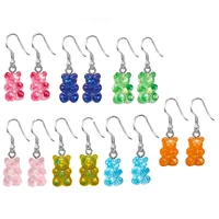 colorful mini gummy acrylic sequin bear charm drop earrings minimalist cartoon design female child ear hooks dangle jewelry gift
