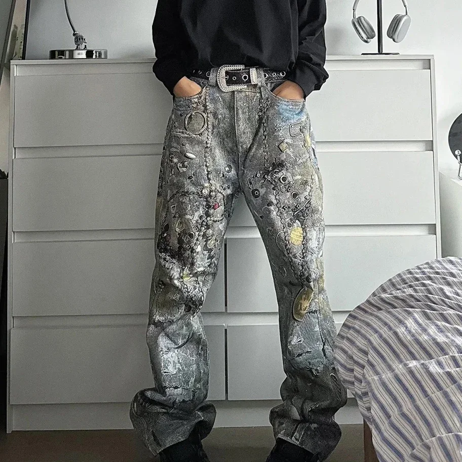 Ювелирная цепочка с полным принтом ювелирная 3D-распылителем джинсы крашением