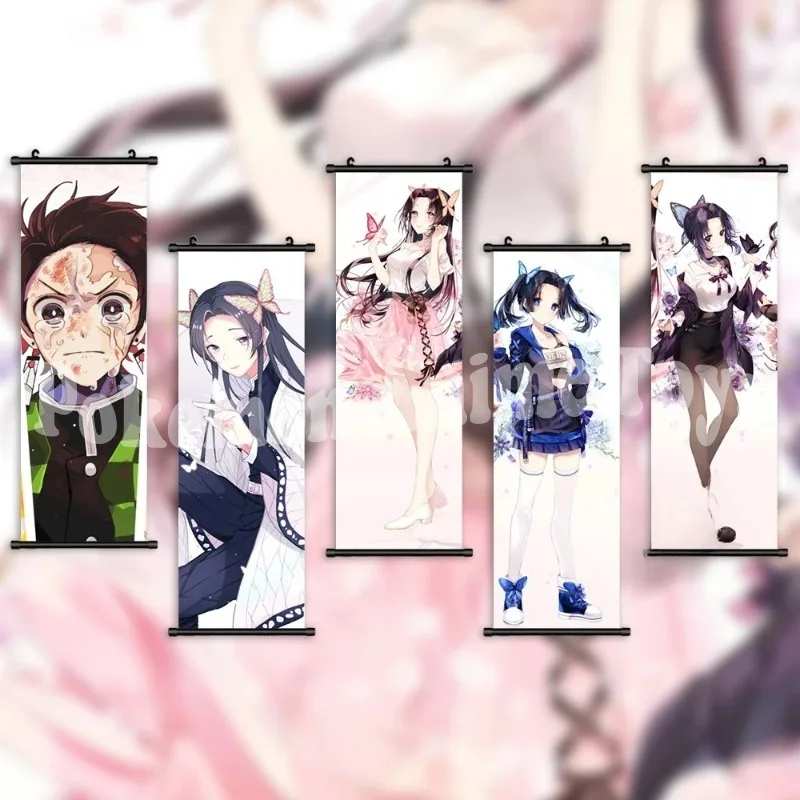 Wall Art Demon Slayer Canvas Poster Kochou Shinobu Scroll Hanging Painting Japanese Anime Print Home Room Decor