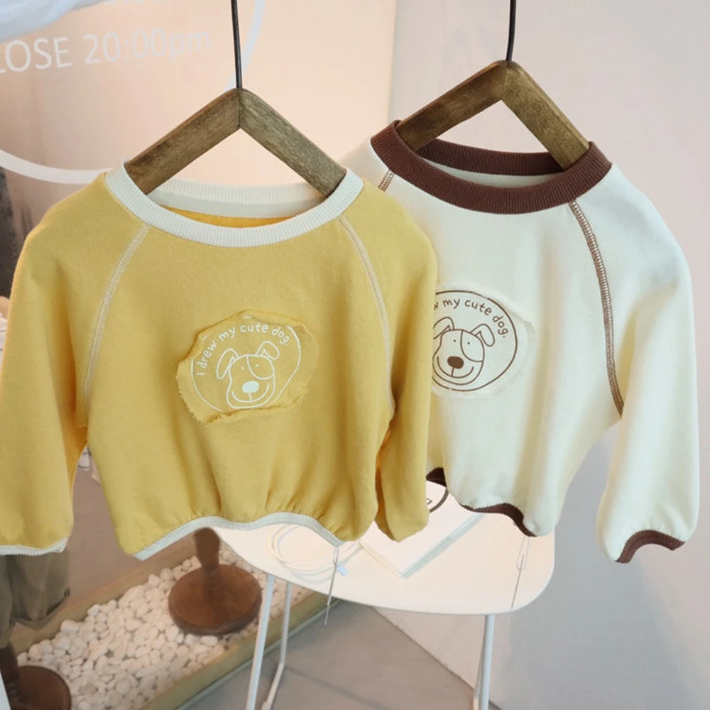 

Kids Casual T Shirt cute dog cartoon Korean style shirt for boys girls long sleeve tops 1-7 Years Bottoming T Shirt Tees