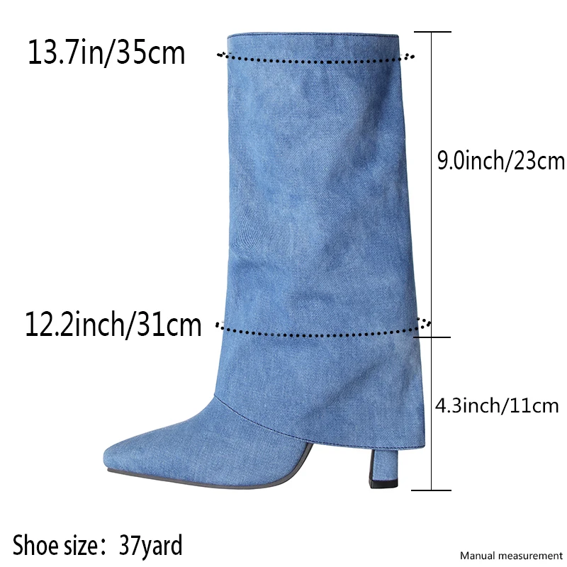 Dropshipping New Denim Trouser Boots Spring 2023 High Heels Women Pointed Toe Shoes Designer Fashion Big Size 43 Dress Shoes