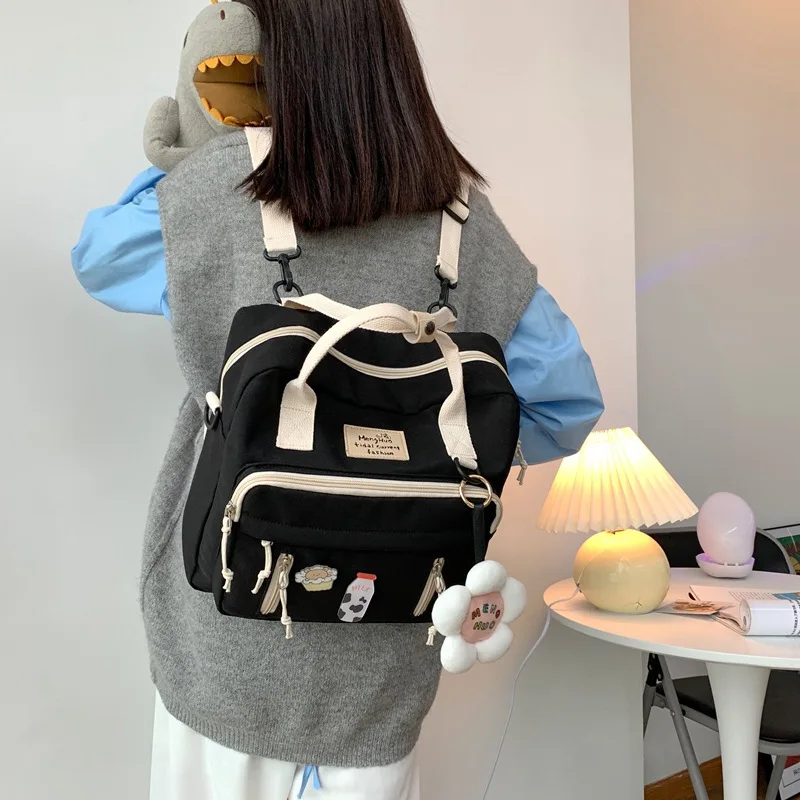 

Women Backpack Canvas Small Mini Backpack Women bag for school girl Flower Backpack Female small schoolbag badge backpack