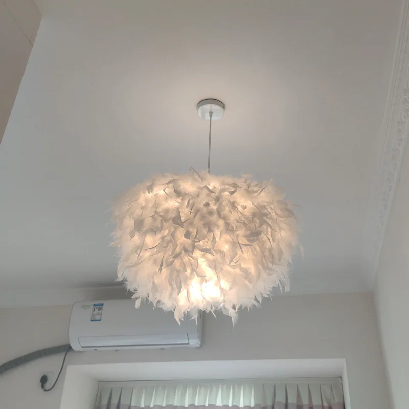 Люстра Mordern Feather Pendant Lamp E27 Holder Fairy Hanging Goose Bedroom Dining Room Loft Chandelier Ceiling Light on.