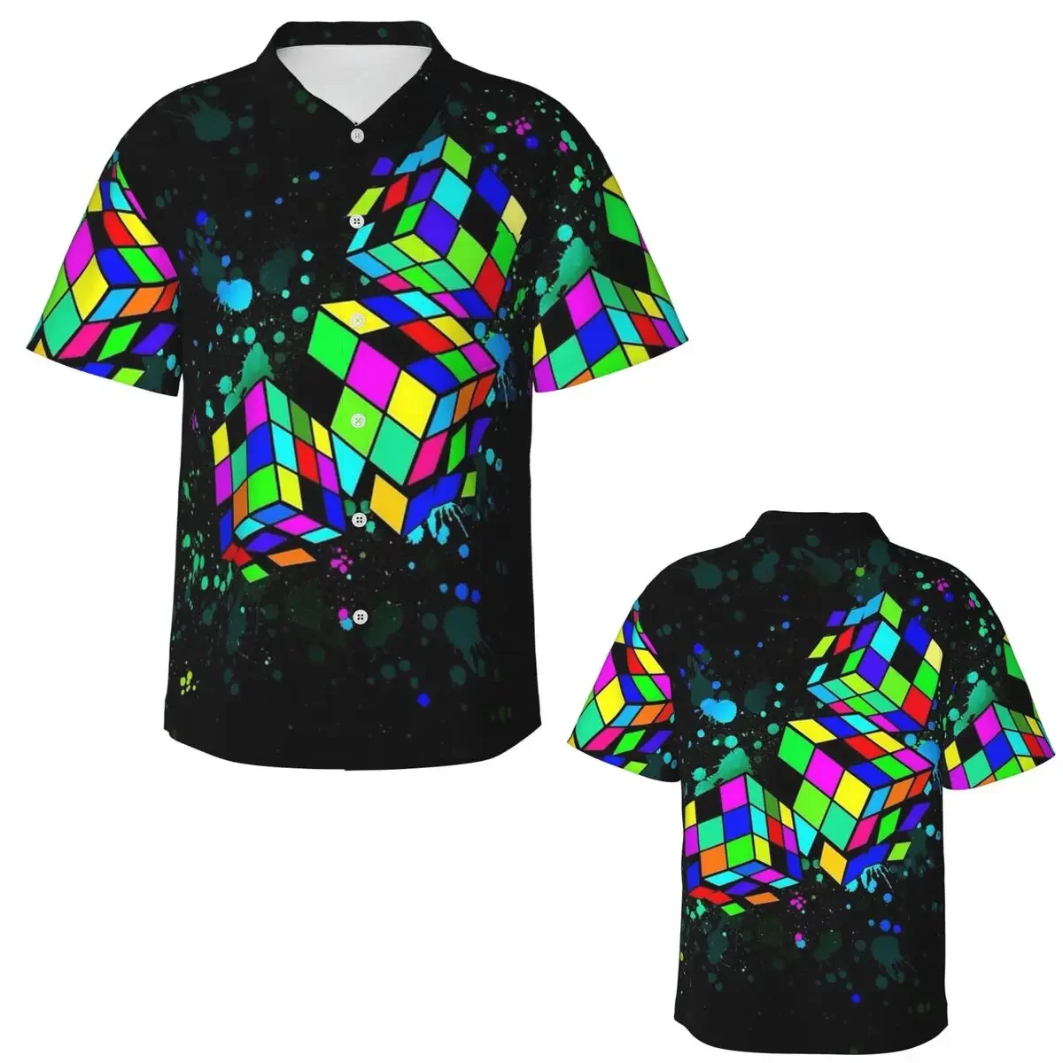 Фото Рубашки в гавайском стиле Rubix Rubiks Rubics, модные мужские рубашки с коротким рукавом для лета и пляжа, мужские топы с лацканами №2