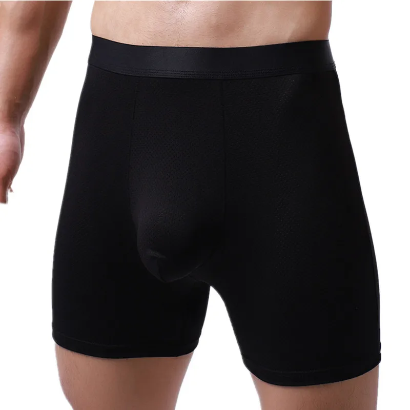 

Sexy Underwear Men Boxer Shorts Hombre Breathable Mesh Panties Solid Pouch Middle Long Leg Underpants Male Cueca Calzoncillos
