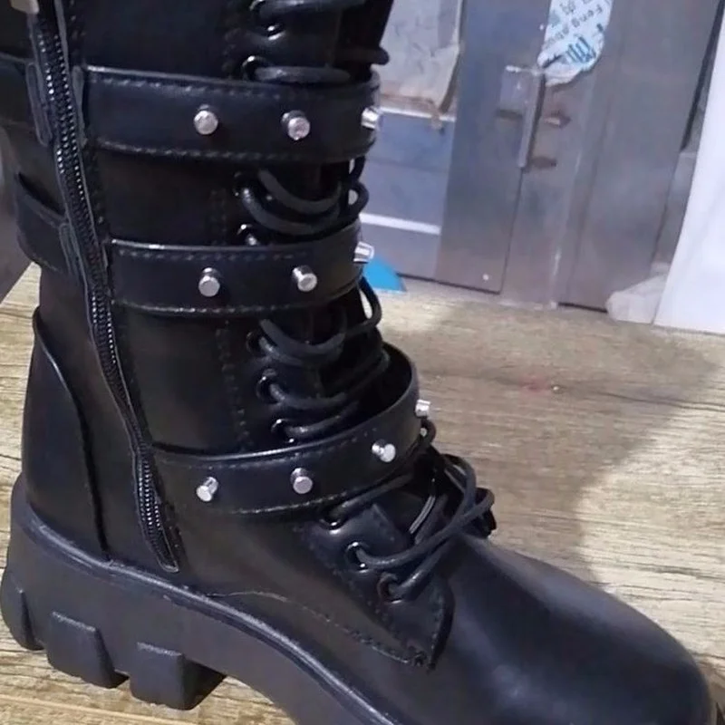 Women's Boots 2022 Autumn and Winter New Lace-up Thick-soled Ladies Motorcycle Boots Fashion Outdoor Casual Punk Mid-boots New