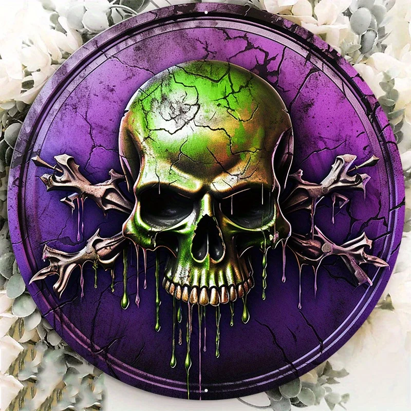 Алюминиевый металлический знак с черепом и поперечными косточками фотография