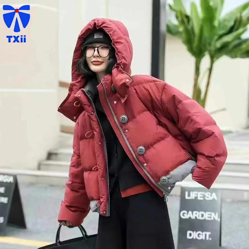TXii Короткий пуховик женский 2024 зима новый дизайн Sense Niche 90 белый утиный пух