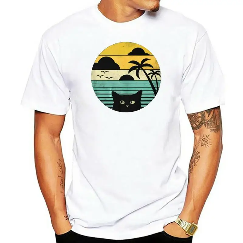 

Retro Tees For Women Men Sunset Beach Silhouette Black, Navy T-Shirt For Youth Middle-Age The Old Tee Shirt