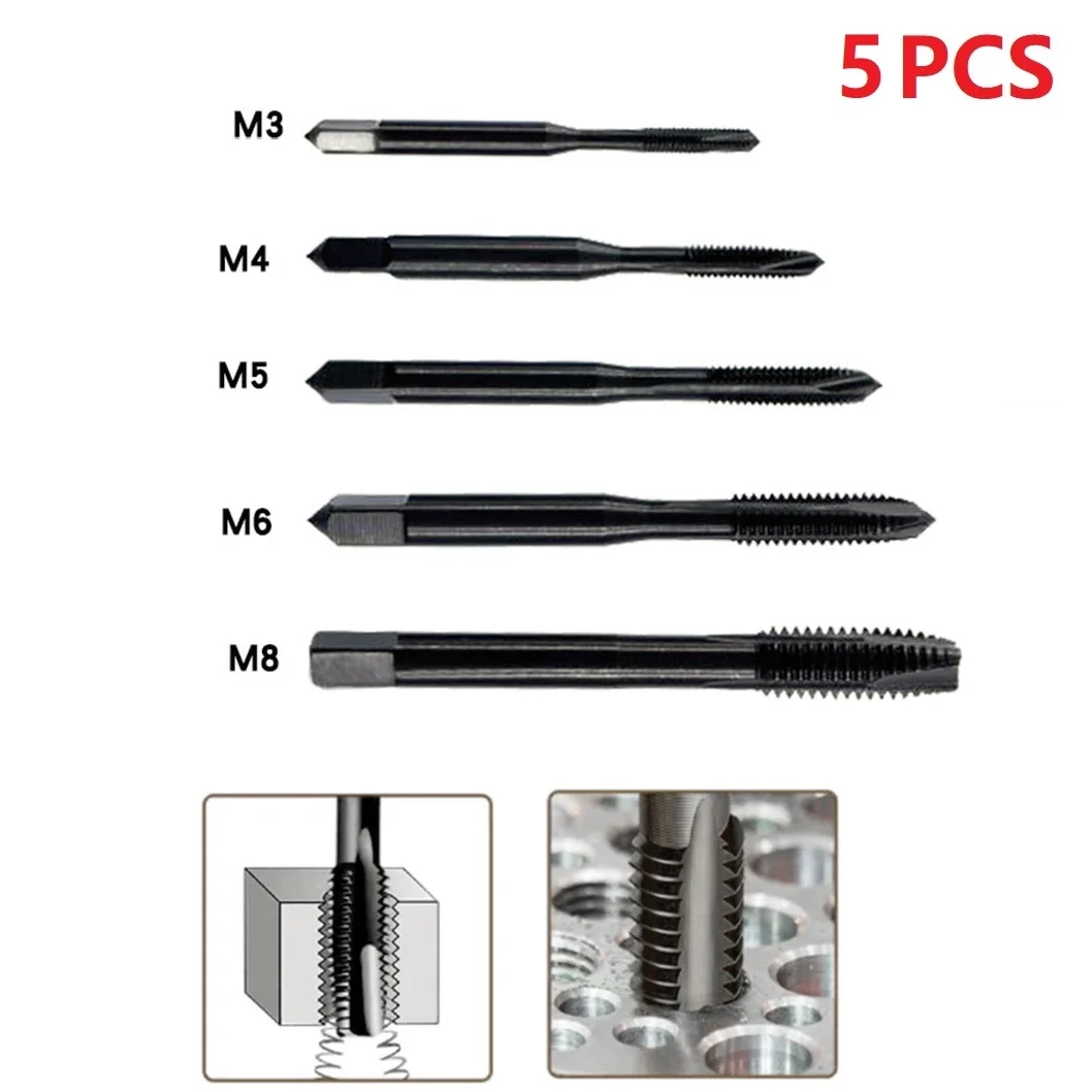 

5PCS HSS Machine Screw Thread Metric Plug Straight Groove Tap Drill Set M3-M8 For Low Carbon Steel Aluminum, Alloy Steel