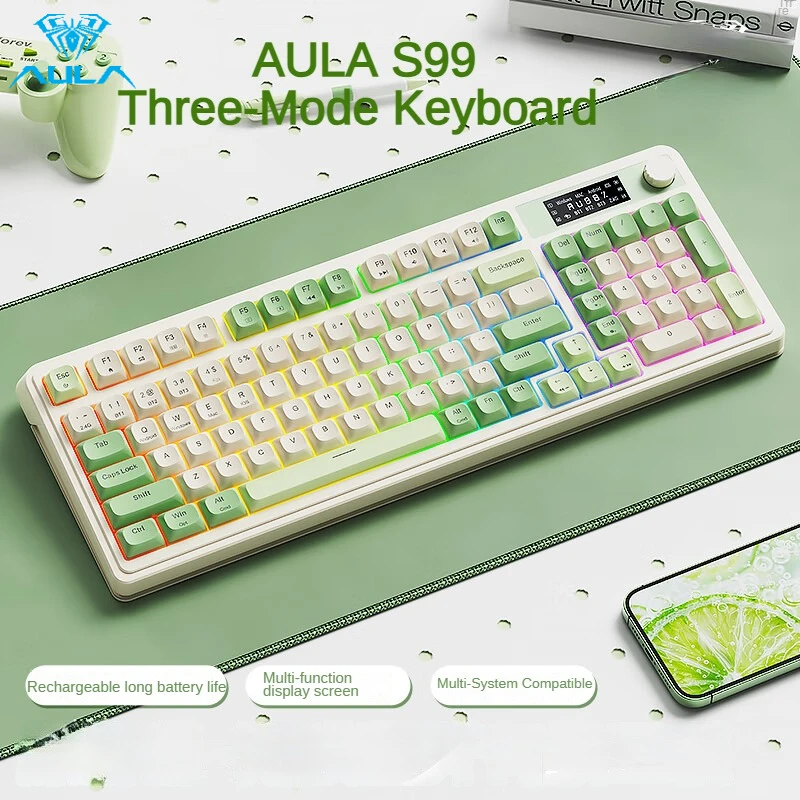 AULA S99 Мембранная клавиатура Беспроводная Bluetooth Проводная RGB Трехрежимная