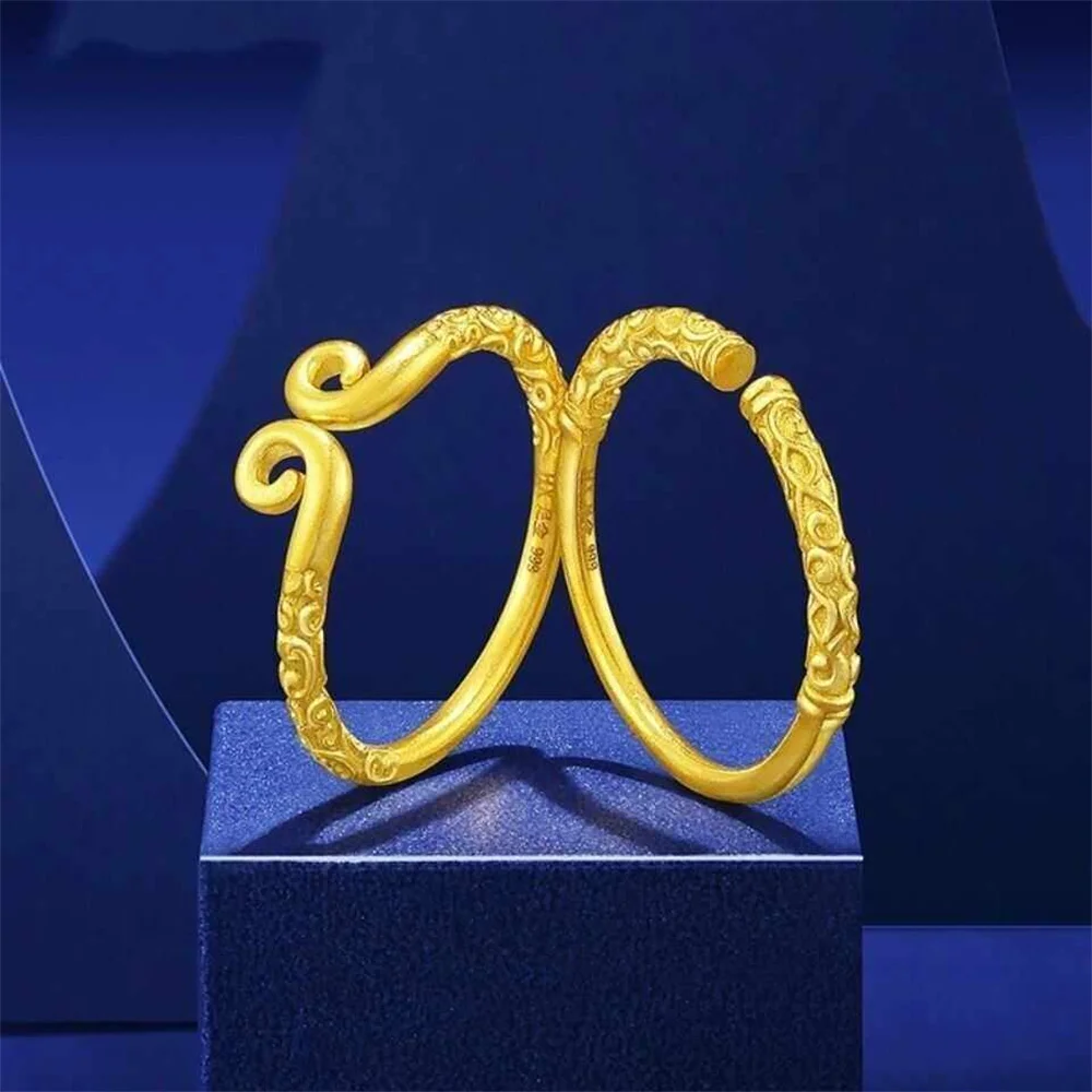 Фото Роскошные парные кольца из чистого золота 999 пробы (24K), регулируемые открытые кольца-обручи «Король Обезьян» и золотые кольца-жезлы, подарок на День святого Валентина №1