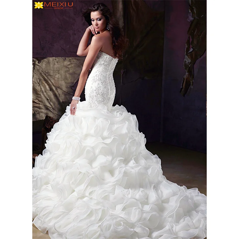 

New Applique Chest Wipe Custom Wavy Trailtail Wedding Dress Elegant Mermaid Princess Exquisite Nailed Beads Bridal For Woman