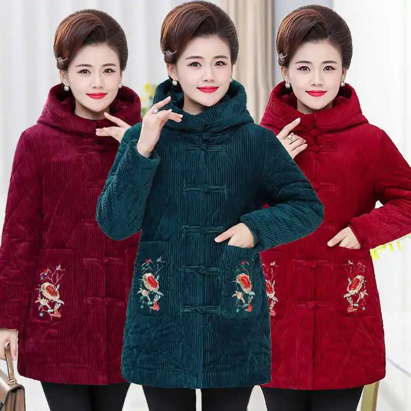 Corduroy Winter Coat Women Puffer Jacket Winter New Korean Style Long Ladies Over-the-knee Cotton Padded Jacket Keep Warm
