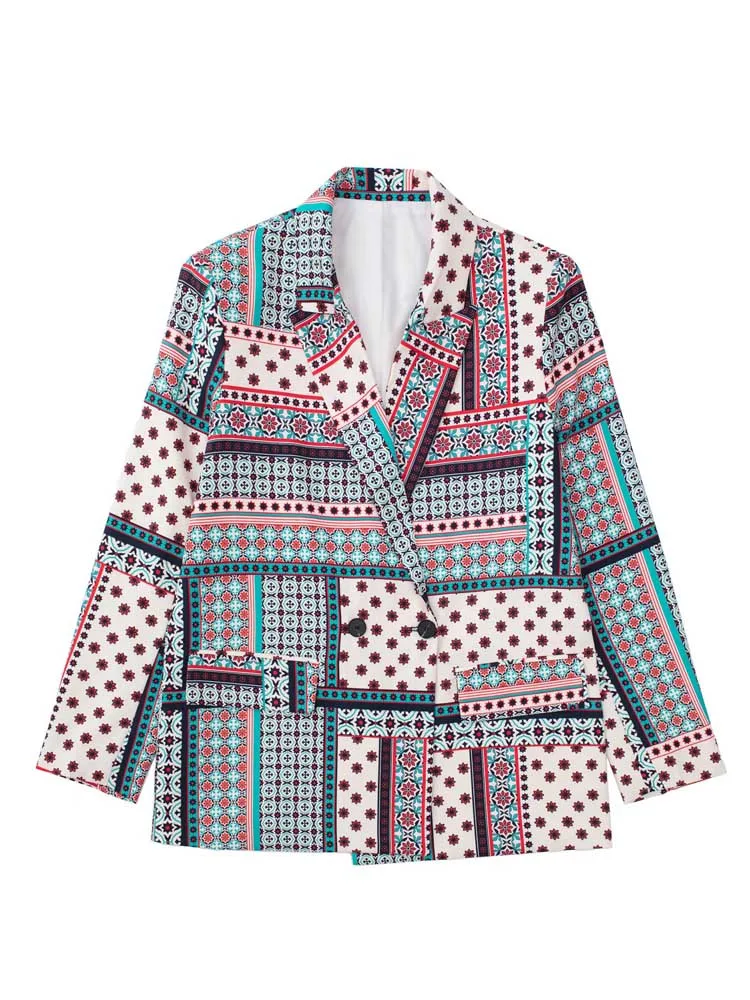 

2022 Summer Women Print Blazers Coats Fashion Loose Double Breasted Female Elegant Street Blazer Outerwear Clothing