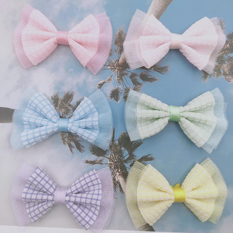 

60 шт./лот 7x4,5 см тканевые Цветочные нашивки с бантом Аппликация для «сделай сам» головной убор заколки для волос Декор Детская одежда аксесс...