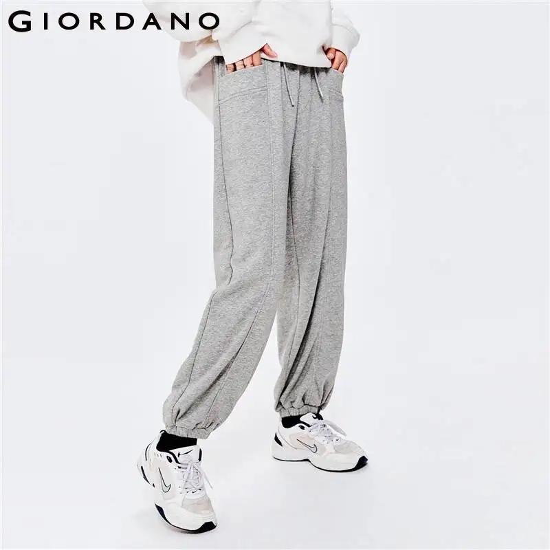 GIORDANO Women Pants Elastic Waist Forward Seam Casual Joggers Simple Solid Color Athleisure Relaxed Sport Joggers 05412092