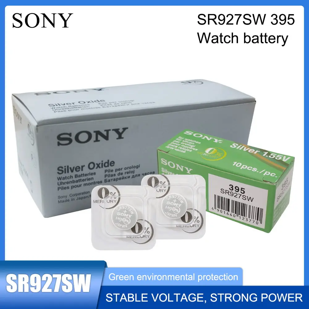 

Sony 395 399 SR927SW SR927W AG7 LR927 1.55V Silver Oxide Watch Battery Single Grain Packing MADE IN JAPAN Button Coin Cell