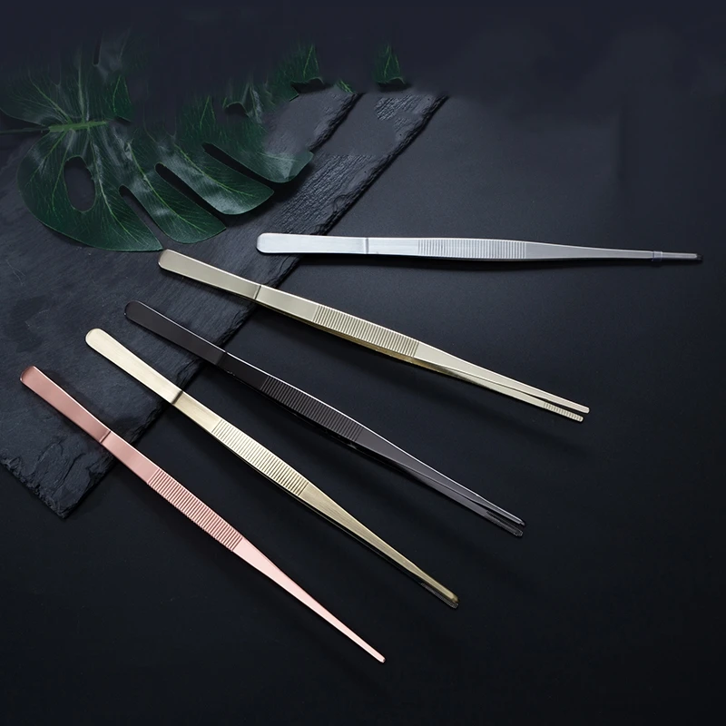 

30cm Silver/Copper/Gold/Black Stainless Steel Kitchen & Bar Tweezer Food Tongs Kitchen Cooking Medical Tweezers