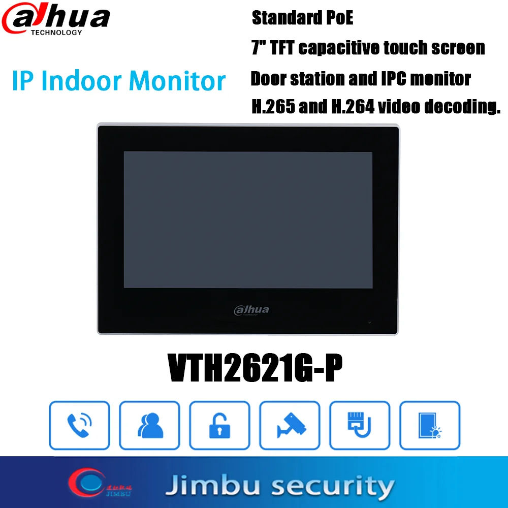 

Домофон Dahua VTH2621G(W)-P PoE IP, внутренний монитор, 7-дюймовый емкостный сенсорный экран TFT, дверная станция 1024 × 600 и монитор IPC