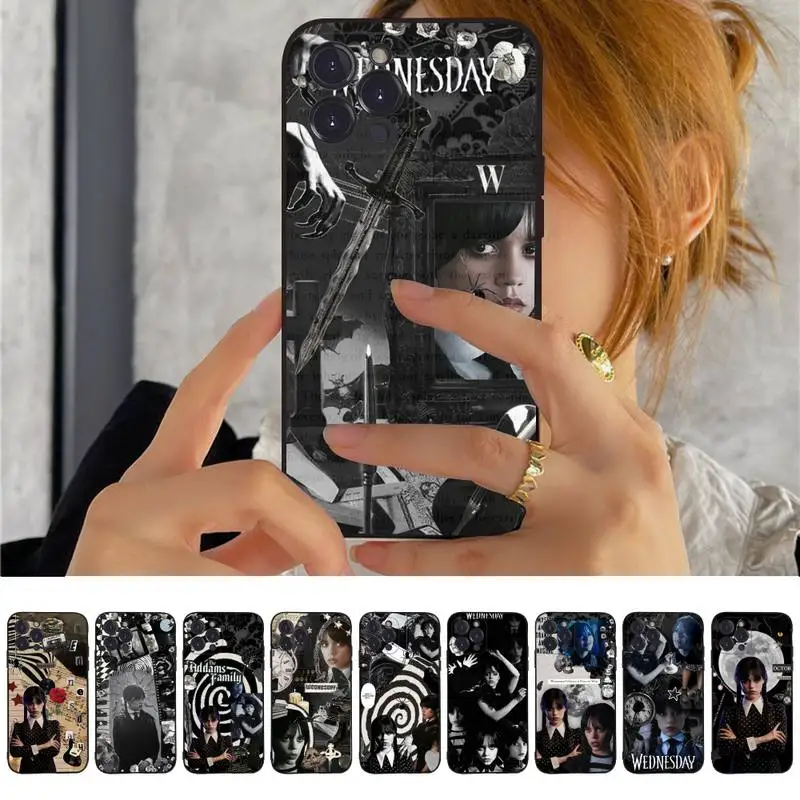 

Wednesday Addams Family Tv show Phone Case For iPhone 13 Pro MAX 14 11 12 Mini X XS XR 6 7 8 Plus SE 2020 Soft TPU Cover