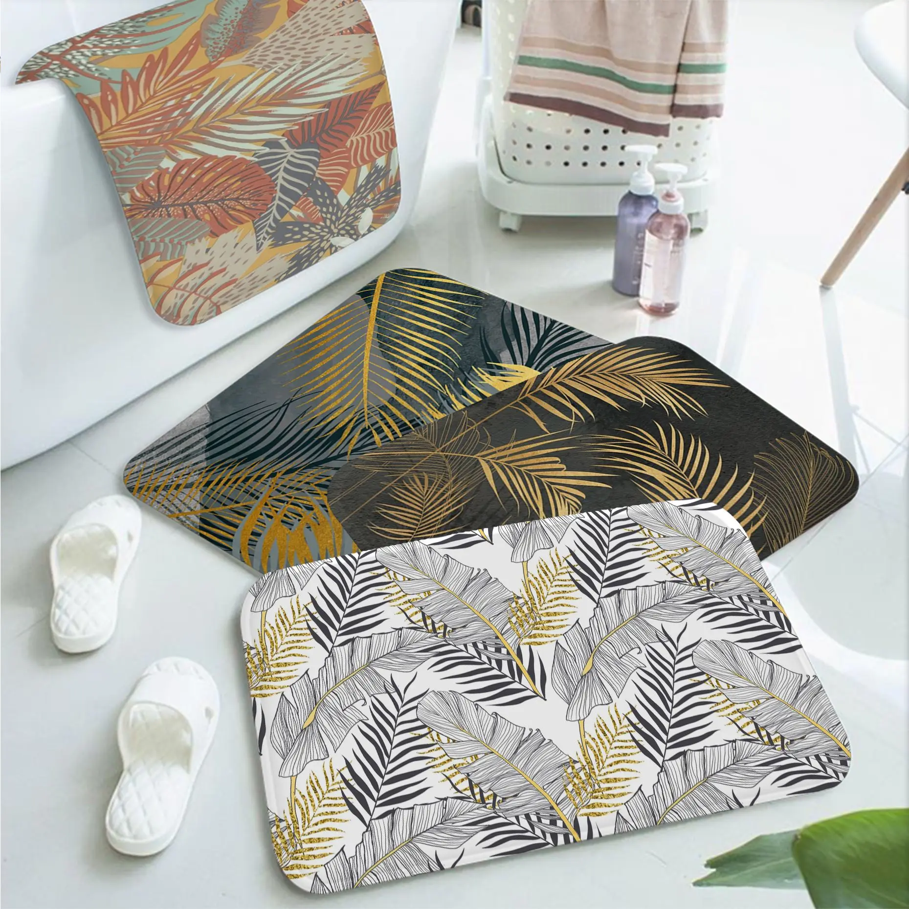 

Jungle Golden Leaf Art Entrance Door Mat INS Style Soft Bedroom Floor House Laundry Room Mat Anti-skid Household Carpets