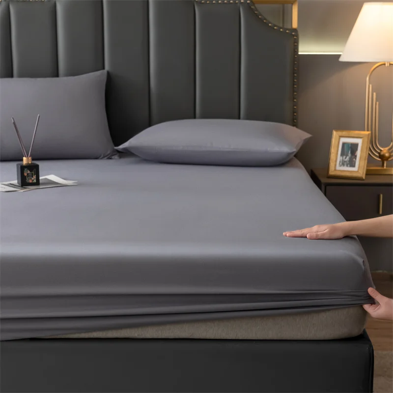 

Waterproof Fitted Sheet Solid Color Mattress Cover With Elastic Bands Bedsheet King Size Bed Sheet 150x190 Mattress Protectors