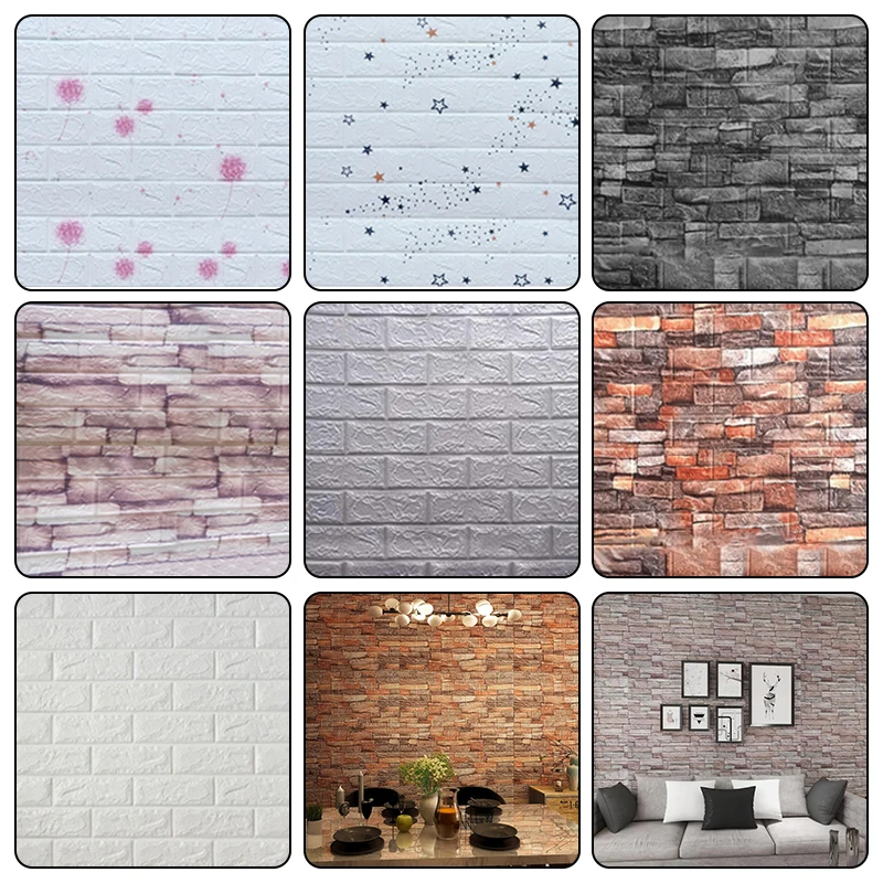

20Pcs 3D Wall Stickers Self-Adhesive Imitation Brick Sticker Bedroom Decoration Waterproof Paper Brick Stone Wallpaper Hot Sale