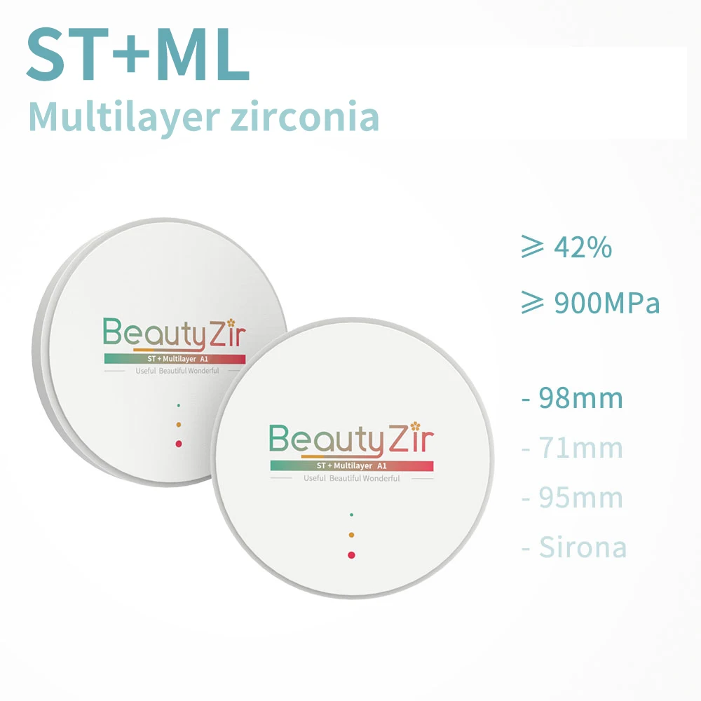 ST+ multilayer dental zirconia blank size 98*14mm A1-D4 colors super translucency for cad cam