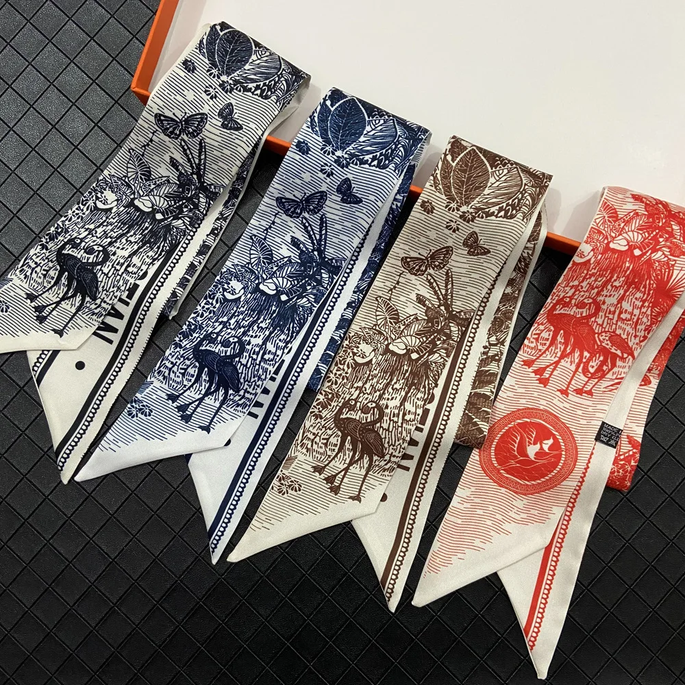 Шелковый шарф для женщин с принтом фламинго бабочки сумка ручками ленты