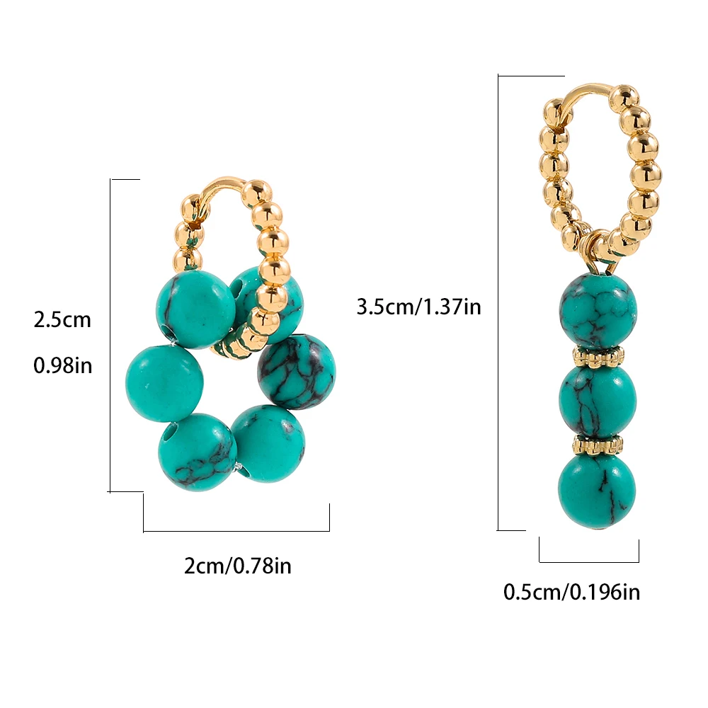 Bohemia Green Color Natural Stone Round Beaded Drop Earrings for Women Fashion Geometric Twisted Stainless Steel Earrings images - 6