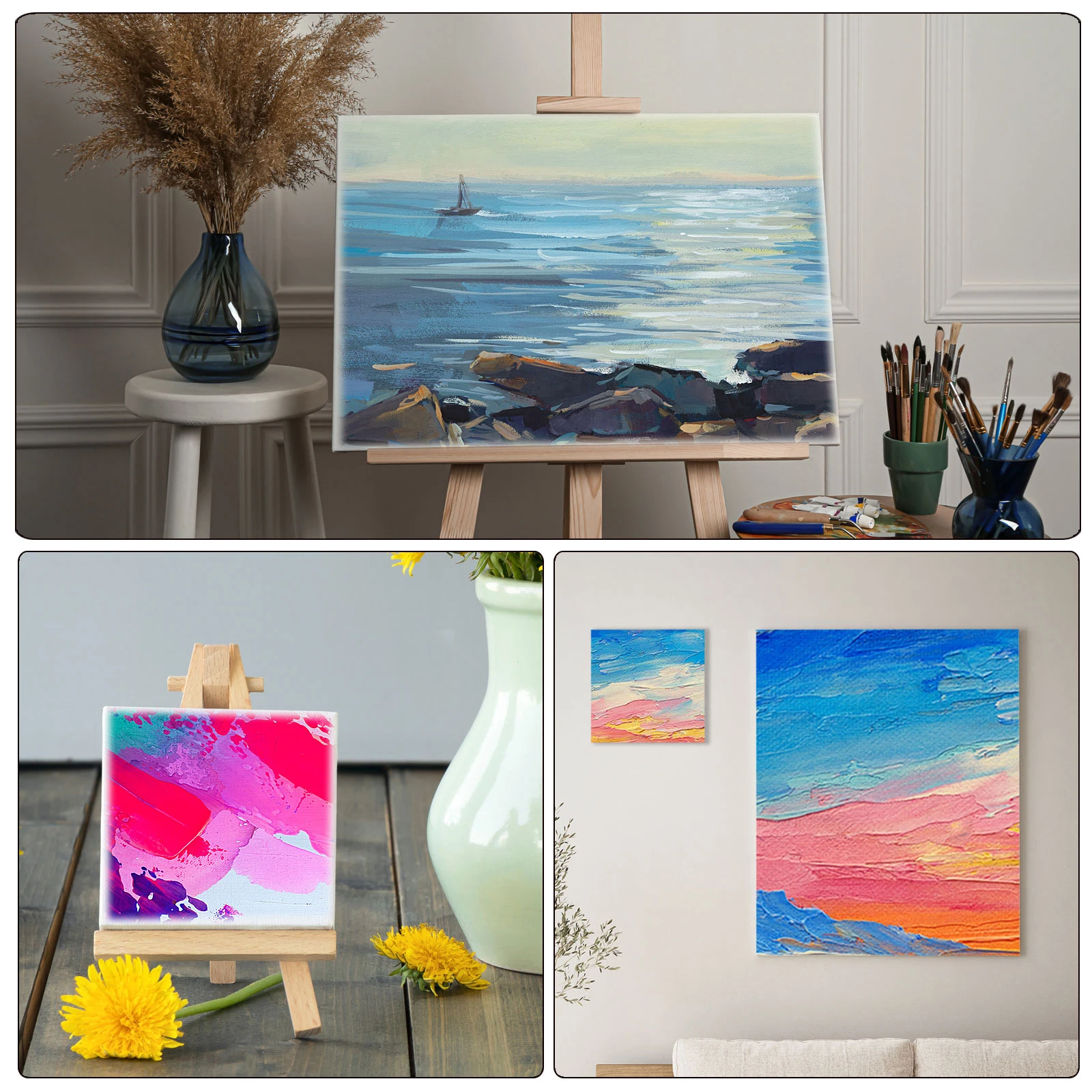 Мини-холстовая доска и мини-деревянный мольберт 12/24 шт